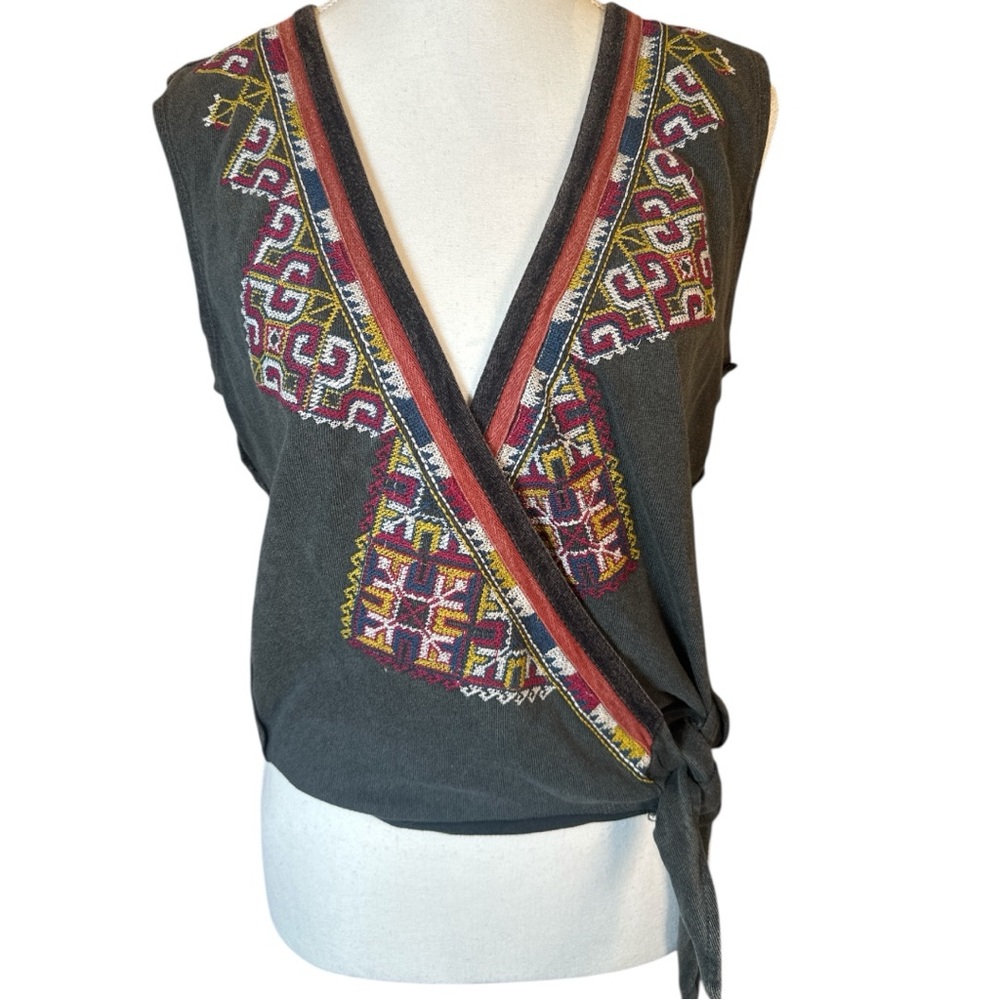 Free People Embroidered Wrap Blouse
